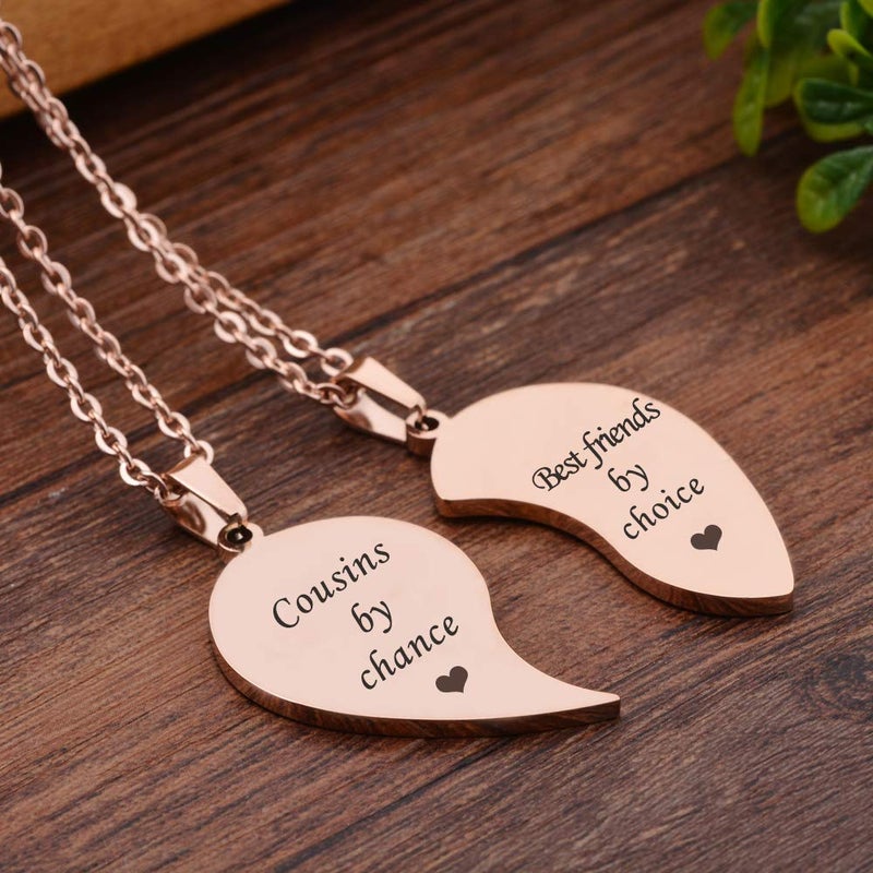 MJartoria BFF Necklace for 2-Valentines Heart Matching Necklace Best Friends Pendant Friendship Necklace Set of 2 Birthday Gifts (Rose Gold, Cousins by chance) - Image 3